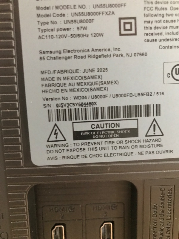 Photo 1 of 
*SCREEN DAMAGE*

Samsung 55-Inch Class Crystal UHD U8000F 4K Smart TV (2025 Model) Endless Free Content, Crystal Processor 4K, MetalStream Design, Knox Security, Compatible with Alexa