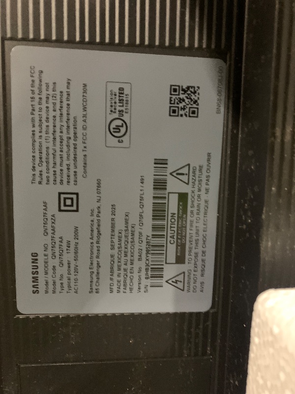 Photo 1 of See notes *****Samsung 75-Inch Class QLED Q7F Series Samsung Vision AI Smart TV (2025 Model, 75Q7F) Quantum HDR, Object Tracking Sound Lite, Q4 AI Gen1 Processor, 4K upscaling, Gaming Hub, Alexa Built-in