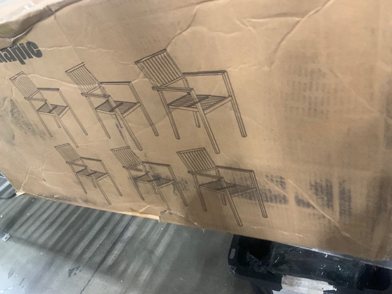 Photo 1 of *** PARTIAL SET - CHAIRS ONLY *** Pamapic 8-Piece Patio Dining Set?Outdoor Aluminum Furniture Set with Plastic-Wood Table Top,Outdoor Furniture Set with 6 Outdoor Stackable Chairs for Patio Garden Poolside (Teak)