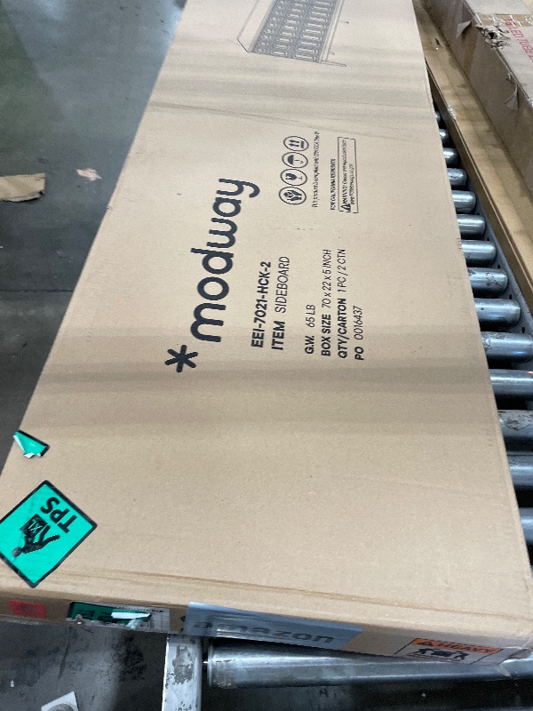 Photo 2 of Modway Samos 62 Inch Retro Modern Sideboard with Storage in Hickory - Geometric Door Design Buffet Cabinet for Dining Room, Hallway, Living Room - Media Console Stand for Wall-Mounted TVs