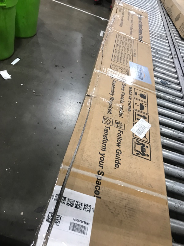 Photo 1 of ***MISSING PARTS***
NO GLASS PANELS******
COSHOMER Sliding Closet Door for 72" x 80" Opening, 3-Lite Frosted Glass MDF Barn Door with Hardware Kit Set, Door Panels Need to Assemble, White