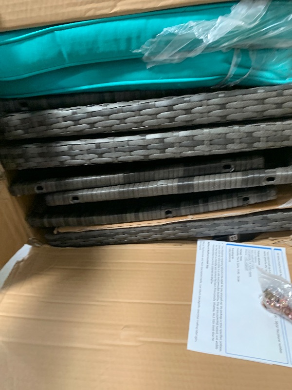 Photo 3 of 4 Piece Patio Ratten Set Outdoor Furniture Set Wicker Conversation Set with Cushions and Tempered Glass Tabletop,Blue