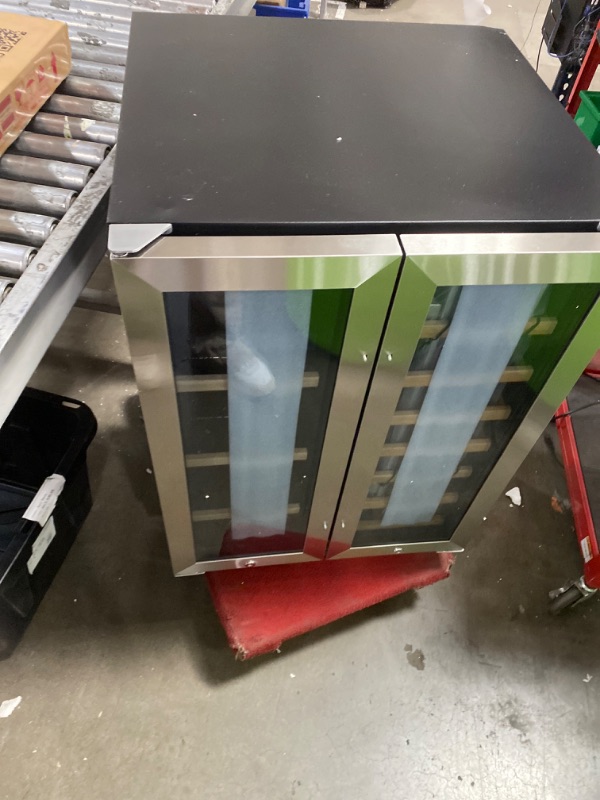 Photo 1 of (view images, minor, functional) Acekool Wine and Beverage Refrigerator, 55 Cans and 20 Bottles Large Dual Zone Wine Cooler with Quiet Compressor, Blue LED, Dual Zone Temperature 24 Inch Under Counter Wine Fridge for Home Bedroom