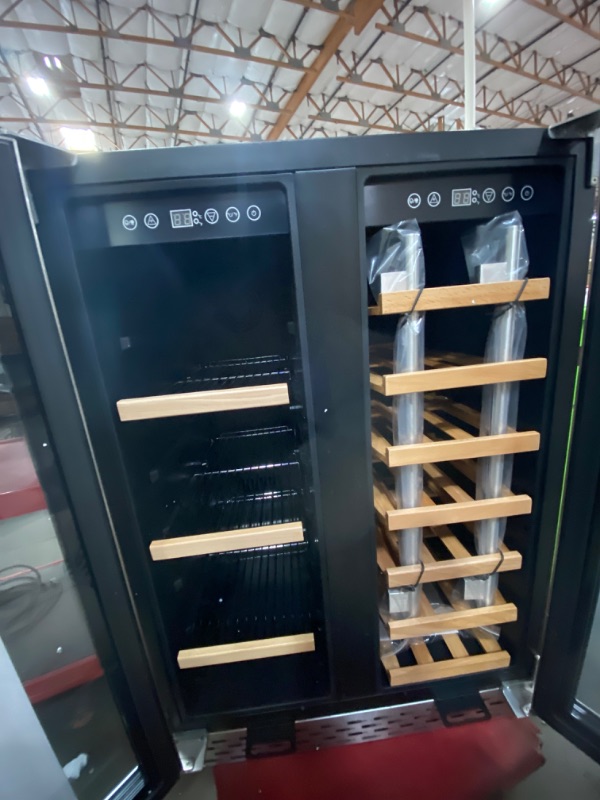 Photo 1 of (view images, minor, functional) Acekool Wine and Beverage Refrigerator, 55 Cans and 20 Bottles Large Dual Zone Wine Cooler with Quiet Compressor, Blue LED, Dual Zone Temperature 24 Inch Under Counter Wine Fridge for Home Bedroom