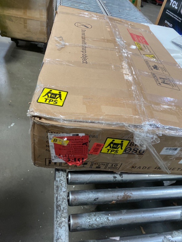 Photo 1 of (SOLD AS PARTS, SCREWS UNKOWN) DWVO Farmhouse Makeup Vanity Desk with Mirror and Lights, 42'' Big Vanity Set with Stool, Glass Tabletop Vanity Table with 2 Drawers and Storage Shelves, Charging Station, 3 Lighting Colors, Brown