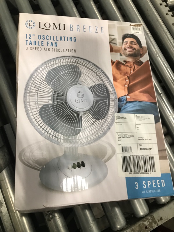 Photo 1 of  12” 3-Speed Oscillating Table Fan with Adjustable Tilt, Convenient Push Button Controls, Quiet Operation, White, SB-MTSH05