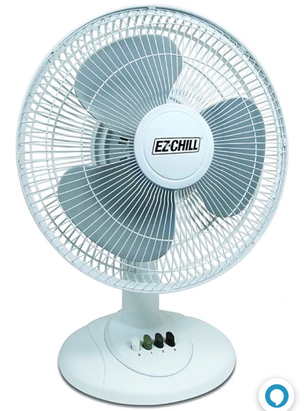 Photo 1 of  12” 3-Speed Oscillating Table Fan with Adjustable Tilt, Convenient Push Button Controls, Quiet Operation, White, SB-MTSH05