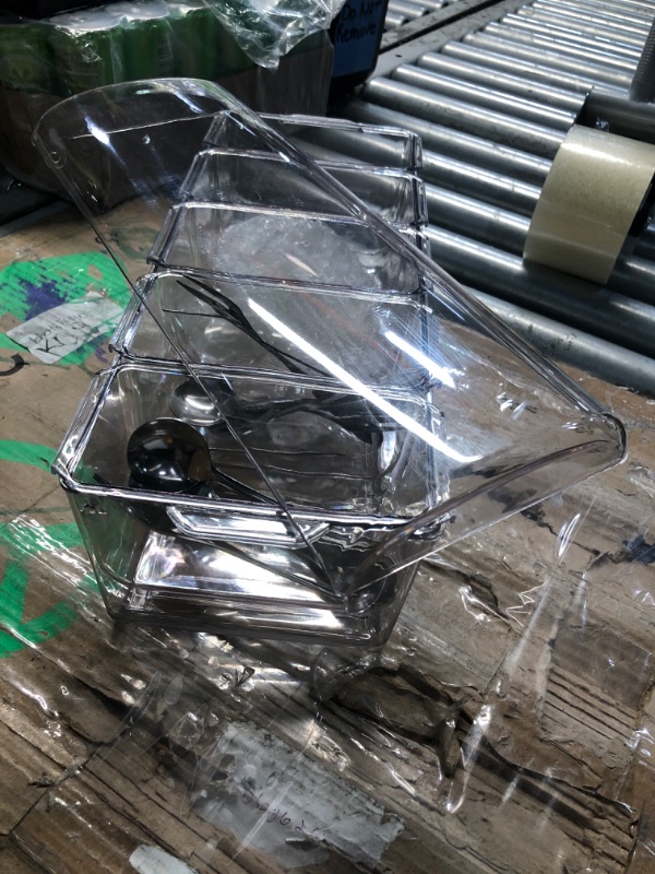 Photo 1 of ***(MINOR DAMAGE/ BROKEN LID)**Condiment Tray with Stainless Steel 5 Spoons, 5 Forks and 1 Clip, Chilled Condiment Server, Condiment Server, Bar Garnish Holder on Ice, Bar Accessories Fruit and Salad with Removable Trays and Lid