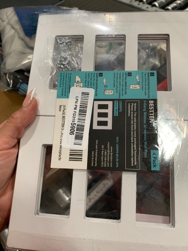 Photo 1 of [4 Pack] BESTTEN 3 Gang Mid-Size Screwless Outlet Cover, Midway Decorative Wall Plate, USWP6 Gloss Snow White, Midsize H4.88" x W6.74"