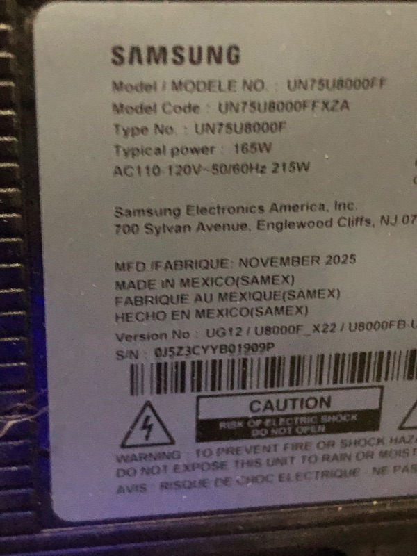 Photo 1 of *** PARTS ONLY *** Samsung 75-Inch Class Crystal UHD U8000F 4K Smart TV (2025 Model) Endless Free Content, Crystal Processor 4K, MetalStream Design, Knox Security, Alexa Built-in