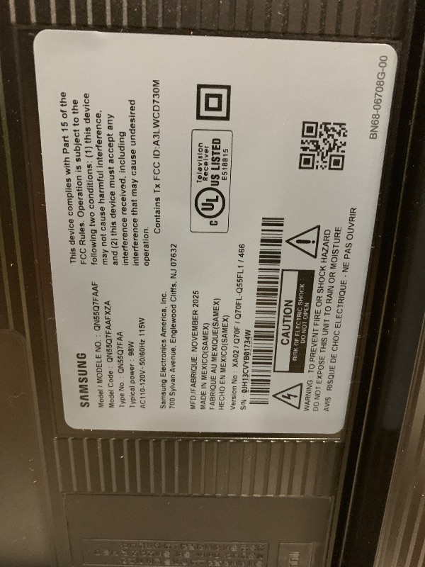 Photo 1 of **DAMAGED**Samsung 55-Inch Class QLED Q7F Series Samsung Vision AI Smart TV (2025 Model, 55Q7F) Quantum HDR, Object Tracking Sound Lite, Q4 AI Gen1 Processor, 4K upscaling, Gaming Hub, Alexa Built-in