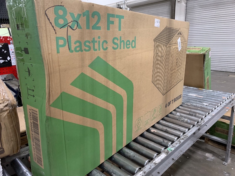 Photo 1 of **INCOMPLETE**Patiowell 8 x 12 FT Plastic Outdoor Storage Shed with Floor, Resin Shed with Window and Lockable Door for Garden, Backyard, Tool Storage Use, Easy to Install in Beige (Kick-it Shed)
