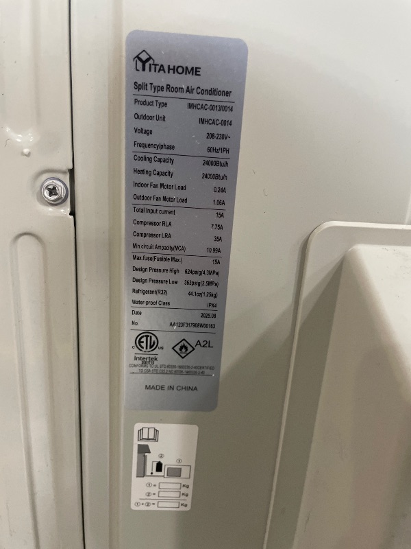 Photo 1 of **INCOMPLETE** YITAHOME 24000 BTU Mini Split Air Conditioner Heat Pump System, 21 SEER2 208-230V Ductless Inverter System with Wi-Fi & Alexa Compatibility, Cover Up to 1500 Sq. Ft, Complete Installation Kit Included