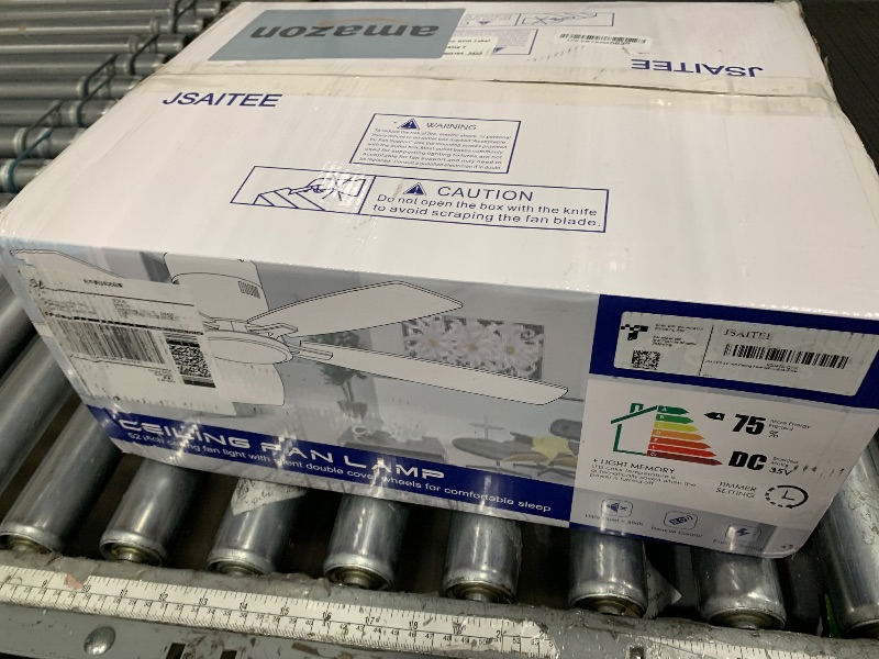 Photo 1 of JSAITEE Ceiling Fans with Lights, 52 Inch Low Profile Ceiling Fan with Light and Remote Control, Flush Mount, DC Reversible Motor, Noiseless, White 6 Speeds Ceiling Fan for Bedroom