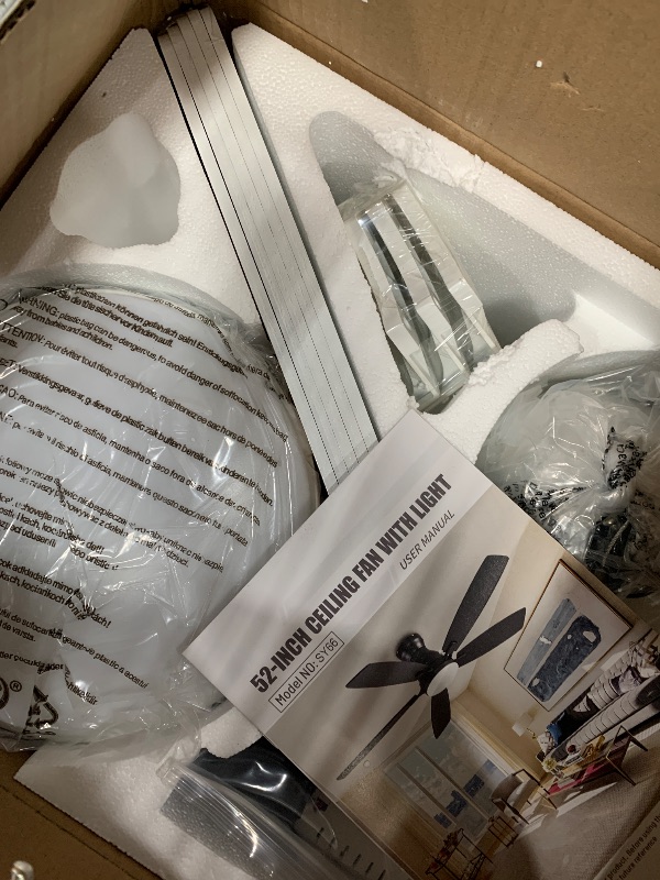 Photo 1 of JSAITEE Ceiling Fans with Lights, 52 Inch Low Profile Ceiling Fan with Light and Remote Control, Flush Mount, DC Reversible Motor, Noiseless, White 6 Speeds Ceiling Fan for Bedroom