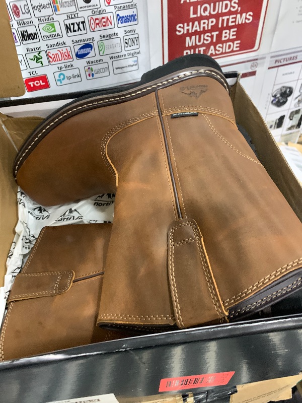 Photo 1 of NORTIV 8 Steel Toe Work Boots for Men – Waterproof Pull on Wellington Cowboy Boots for Men with Full-grain Leather for Construction, Farming Bronco Stormrider,Size 9,Dark Brown