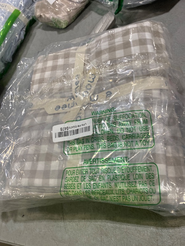 Photo 1 of MooMee Gingham Duvet Cover Set 100% Washed Cotton Linen Like Textured Breathable Durable Soft Comfy Modern Checkered Design (Tannish Linen Grey Gingham, Full 80"x90")