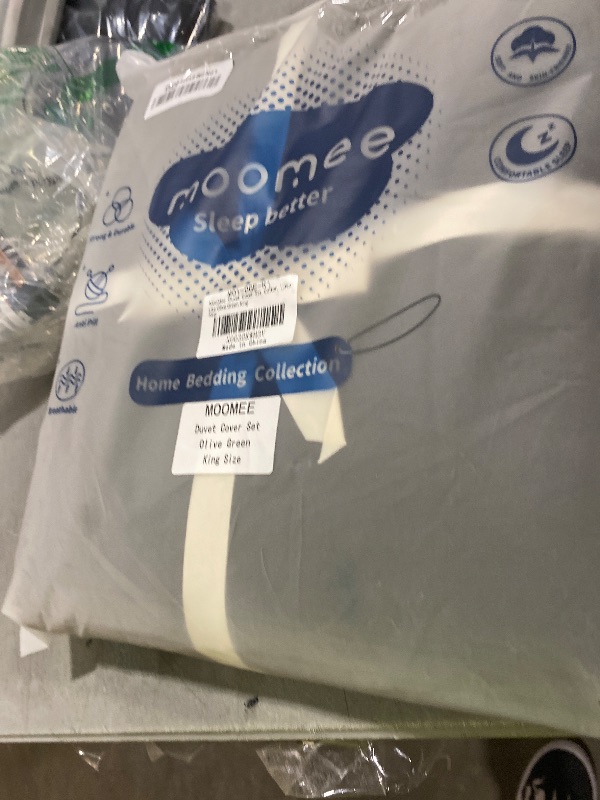 Photo 1 of MooMee Bedding Duvet Cover Set 100% Washed Cotton Linen Like Textured Breathable Durable Soft Comfy (Solid Olive Green, King 104"x90")