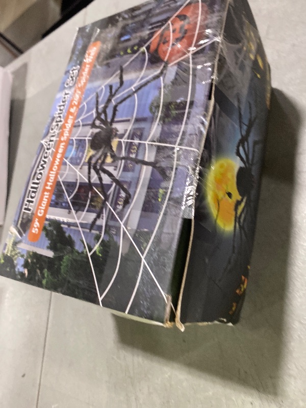 Photo 1 of 200" Halloween Spider Web + 59" Giant Spider Decorations Fake Spiders with Triangular Huge Spiders Web for Indoor Outdoor Halloween Decorations Yard Home Costumes Parties Haunted House Décor