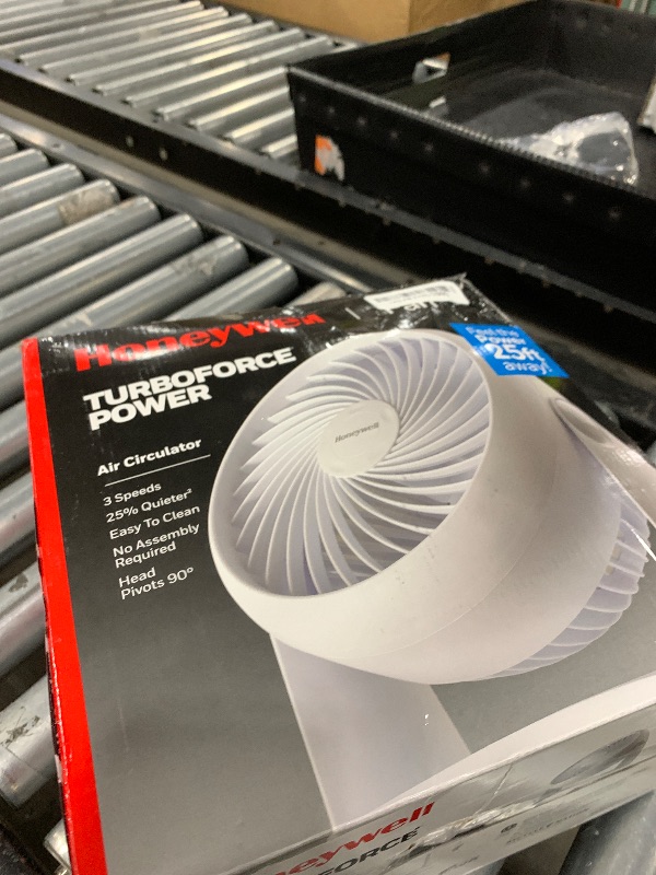 Photo 1 of Honeywell TurboForce Air Circulator, Small Tabletop Fan, Quiet Personal Fan for Home or Office, 3 Speeds, 90 Degree Pivoting Head, White, HT-904
