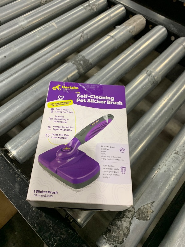 Photo 1 of Hertzko Self Cleaning Slicker Brush for Dogs and Cats - Pet Hair Brush for Shedding Long and Short Hair - Easy Clean Retractable Bristles - Cat and Dog Grooming Tool - Purple