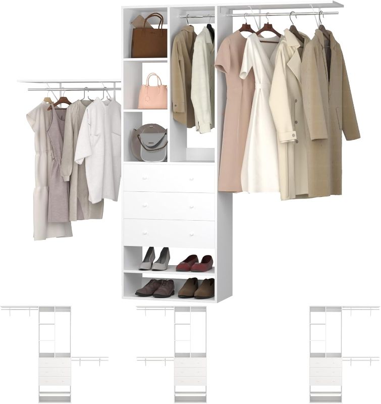 Photo 1 of 80inch Walk in Closet Organizer - Built-in Garment Rack with 3 Hanging Rods and 3 Drawers,Wall Mounted Clothes Organizers Storage Systems for Bedroom
