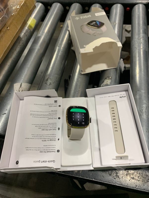 Photo 1 of ! LOCKED/USED UNKNOWN PASSWORD! STOCK PHOTO FOR REFERENCE ! Fitbit Sense Health & Fitness Smartwatch W/GPS, Bluetooth Call/Text, Heart Rate SpO2, ECG, Skin Temperature & Stress Sensing (S & L Bands, 90 Day Premium Included) International Version 