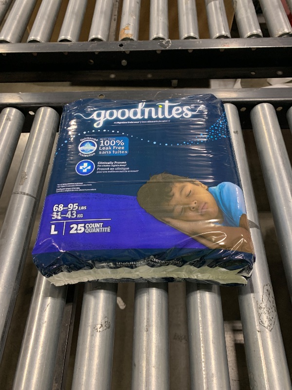 Photo 1 of Goodnites Boys' Nighttime Bedwetting Underwear, Size Large (68-95 lbs), 25 Ct Packaging May Vary