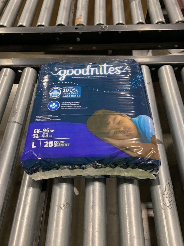 Photo 1 of Goodnites Boys' Nighttime Bedwetting Underwear, Size Large (68-95 lbs), 25 Ct Packaging May Vary