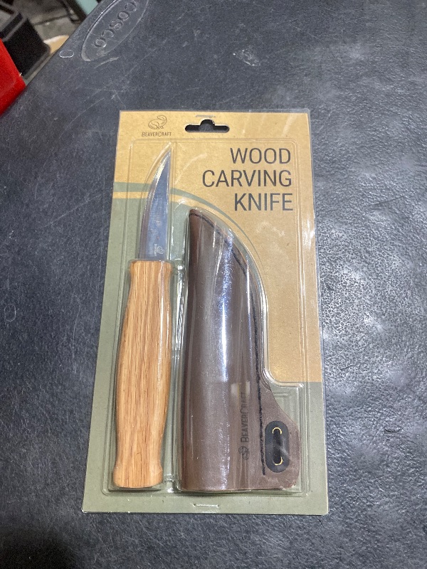 Photo 1 of BeaverCraft Wood Carving Sloyd Knife C4s 3" - Whittling Knife with Leather Sheath for Carvers - Chip Wood Carving Tools for Beginner and Profi