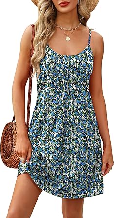 Photo 1 of WEESO Summer Dresses for Women Adjustable Spaghetti Strap Beach Vacation Casual Cute Sundresses with Pockets