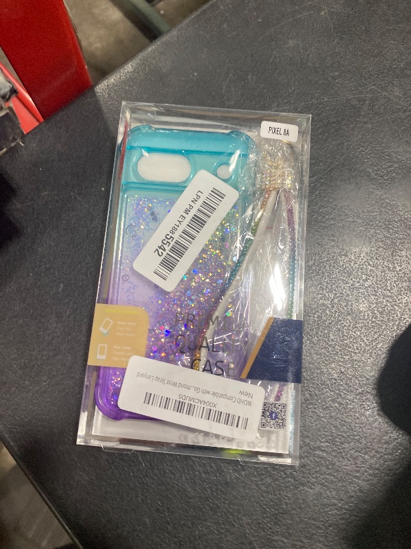 Photo 1 of WDHD Compatible with Google Pixel 8A Case Aqua/Purple | Glitter Floating Liquid Waterfall Cute Phone Cover with Tempered Glass Screen Protector & Ring Holder/Diamond Wrist Strap Lanyard