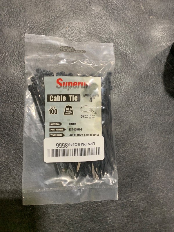 Photo 1 of Superun Black Zip Ties 4 Inch, 18 Lbs Tensile Strength Wire Ties (Industrial Grade Cable Ties) Pack of 100