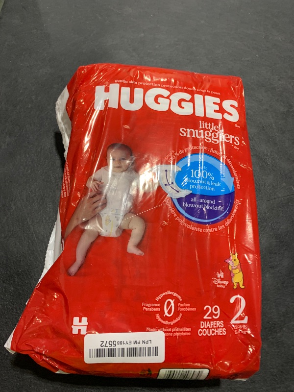 Photo 1 of Huggies Size 2 Diapers, Little Snugglers Baby Diapers, Size 2 (12-18 lbs), 29 Count, Packaging May Vary