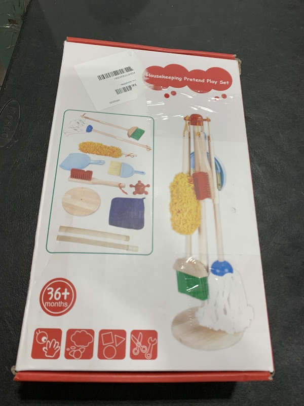 Photo 1 of HELLOWOOD Kids Cleaning Set, 8 Pcs Wooden Housekeeping Play Set Includes Broom Mop Duster Dustpan Brushes Rag and Organizing Stand, Cleaning Toys Gift for Toddlers Girls Boys Age 3-6, Solid Beech Wood