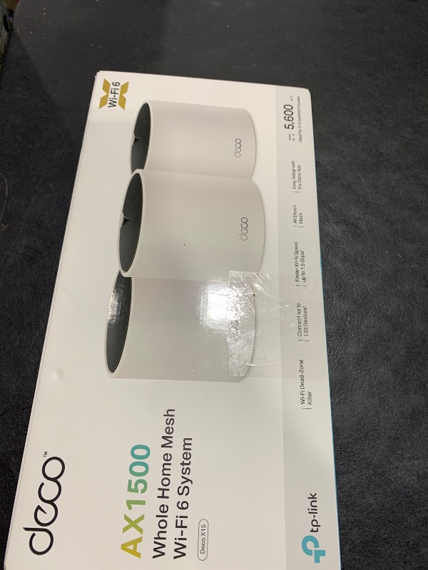 Photo 1 of TP-Link Deco X15 Dual-Band AX1500 WiFi 6 Mesh Wi-Fi System | Replaces Routers and Extenders | Covers up to 5,600 sq.ft. | 2 Gigabit Ports per Unit, Supports Ethernet Backhaul, 3-Pack