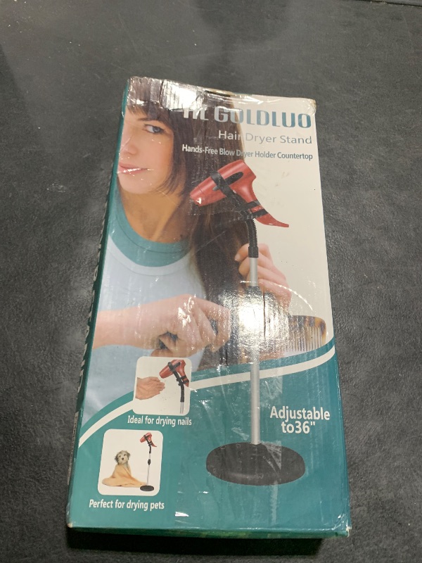 Photo 1 of HLGOLDLUO Hair Dryer Stand, 360 Degree Rotating Lazy Hair Dryer Stand Hand Free With Heavy Base, Hands-Free Blow Dryer Holder Countertop, Adjustable Height Holder