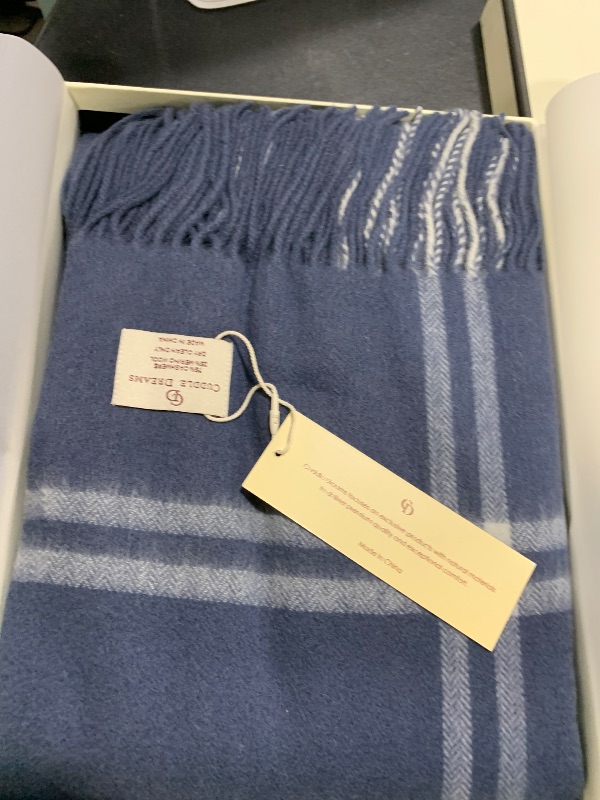Photo 1 of CUDDLE DREAMS Premium Cashmere Throw Blanket with Fringe, Luxuriously Soft (Plaid Blue)