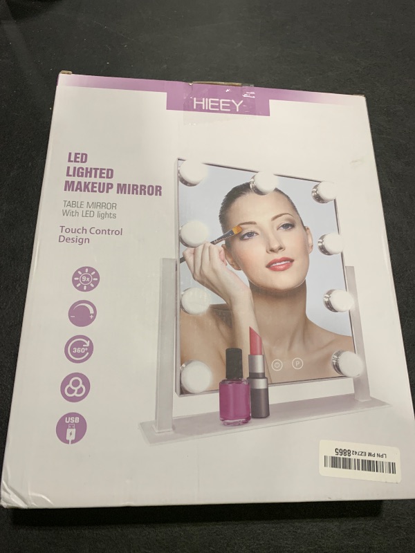 Photo 1 of HIEEY Hollywood Vanity Mirror with Lights, Makeup 9 Dimmable Bulbs Three Color Lighting Modes, and 5X Magnification Mirror, Smart Touch Control, 360°Rotation (White)