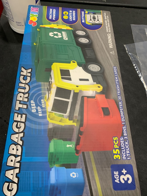 Photo 1 of JOYIN Large Friction Powered Garbage Truck Toy Set, Includes Dumpster, Trash Bins, and Learning Cards for Kids, Boy Toys Birthday Gift for Boys Girls Kids Toddler Gift for Christmas