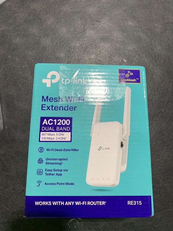 Photo 1 of TP-Link AC1200 WiFi Extender, 2025 Wirecutter Best WiFi Extender, 1.2Gbps Home Signal Booster, Dual Band 5GHz/2.4GHz, Up to 1600 Sq.ft and 32 Devices, EasyMesh Compatible, One Ethernet Port (RE315)