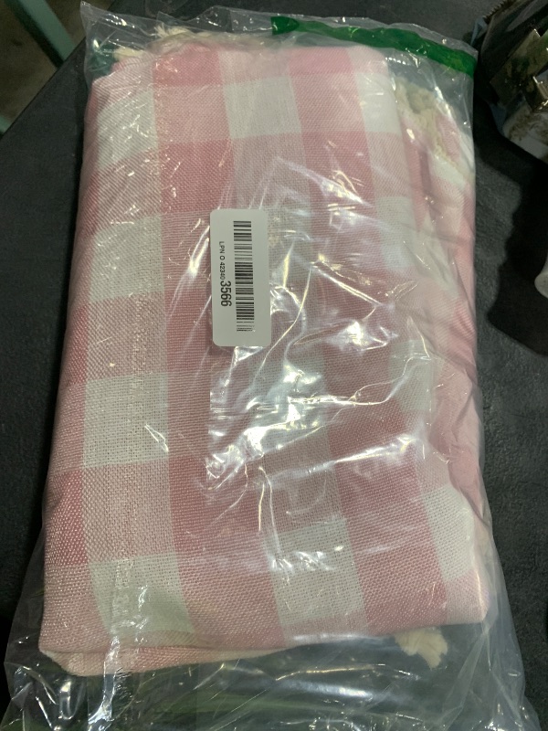 Photo 1 of Softalker Checkered Tablecloth Rectangle, Heavy Weight Linen Gingham Outdoor Table Cloth with Tassel, Washable Wrinkle Free Buffalo Plaid Table Cover for Dining/Party/Home - 55 x 84 Inch, Pink