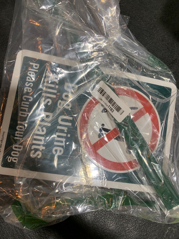 Photo 1 of SmartSign 10 x 7 inch “Dog Urine Kills Plants, Please Curb Your Dog” LawnPuppy Yard Sign and 18 inch Stake Kit, 40 mil Laminated Rustproof Aluminum, Green and White, Set of 1, Made in USA