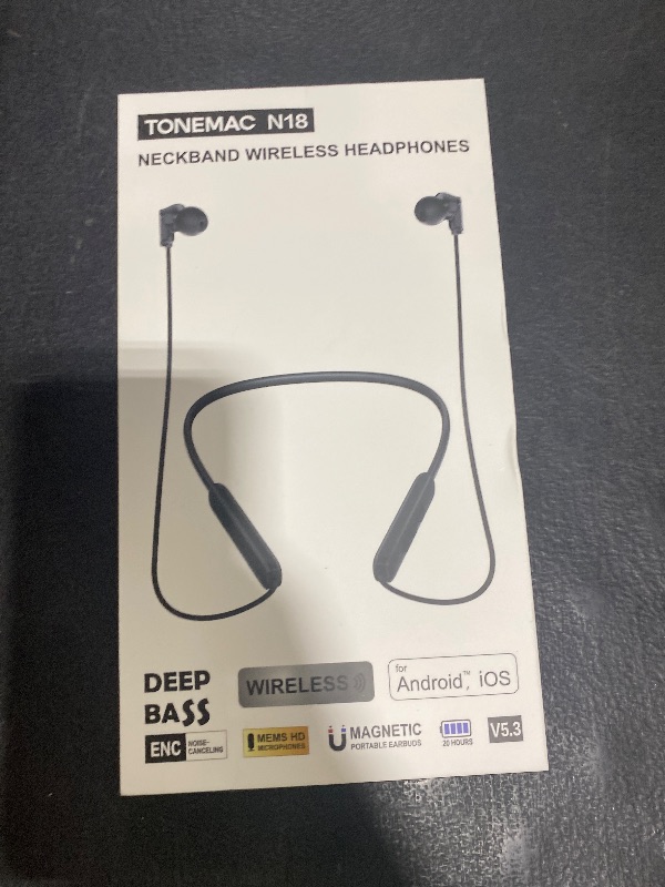 Photo 1 of N18 Neckband Bluetooth Earbuds, Wireless Bluetooth 5.2 Headphones with Microphone, Ultra-Lightweight Comfort, IPX7 Waterproof, Deep Bass Strong Beat, 20H Playtime, Magnetic Earphones (Black)