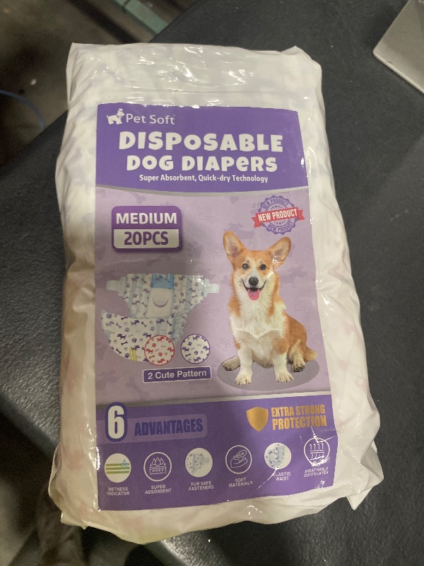 Photo 1 of Pet Soft Female Dog Diapers - Disposable Doggie Diapers with Wetness Indicator, Puppy & Cat Diaper Super Absorbent, Fit for Female Dog in Heat or Incontinence, 20pcs (M, Mixed)