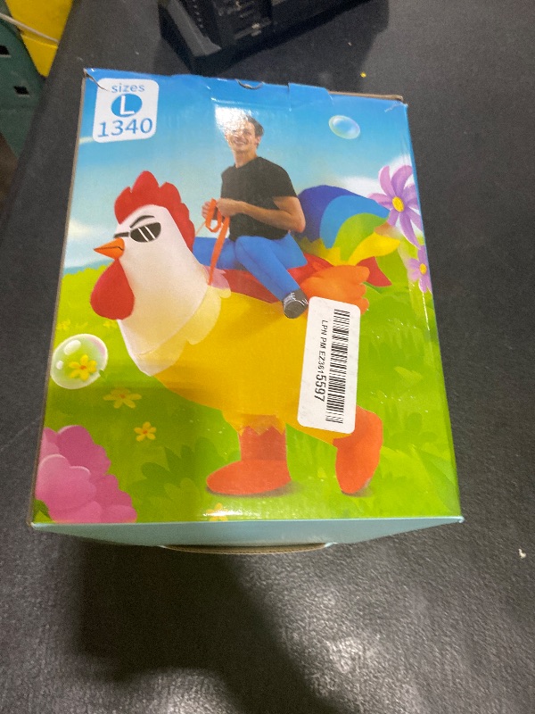Photo 1 of KOOY Inflatable Adult Halloween Costumes Blow up Chicken Ride on Rooster Costume for Halloween Funny Riding Costume Men Women Cosplay Party