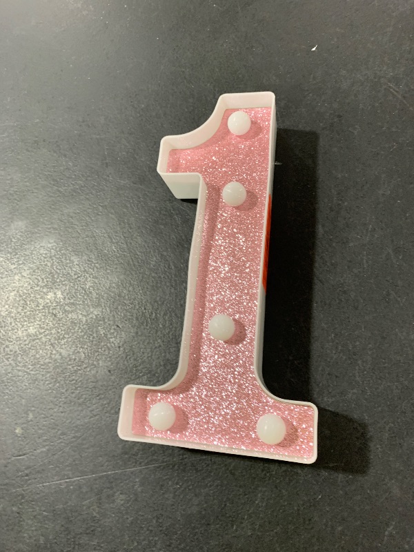 Photo 1 of LED Marquee Numbers, Small Light Up Numbers for Party, 8.58 Inch Battery Powered Lighted Number for Birthday, Night Light, Table or Home Decor (Pink Glitter, Number 1)