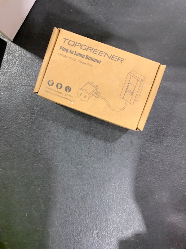 Photo 1 of TOPGREENER Table-Top Plug in Dimmer for Table or Floor Lamps, Slide Control, Works with 360 Watt Incandescent/Halogen and 150 Watt Dimmable CFL/LED, Off at Lowest dim, 6ft Cord, TGTTDL300-W, White