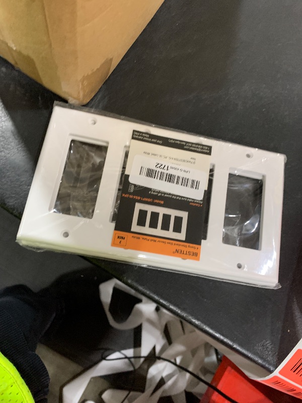 Photo 1 of [2 Pack] BESTTEN 4 Gang Decor Wall Plate, Standard Size Unbreakable Polycarbonate Outlet and Switch Cover, H4.53” x W8.23”, UL Listed, White