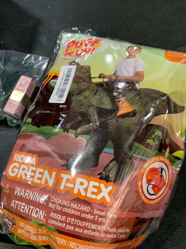 Photo 1 of Spooktacular Creations T-Rex Inflatable Costume for Kids, Funny Air Blow Up Costumes, Digital Printing Ride-On Dinosaur for Halloween Parties, (Green M)